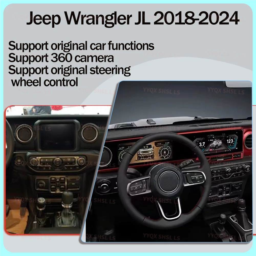 24.6inch Dual ScreenAndroid Car Radio For JEEP Wrangler JL 2018-2022 Gladiator Multimedia Video Player GPS Navigation 4G Carplay