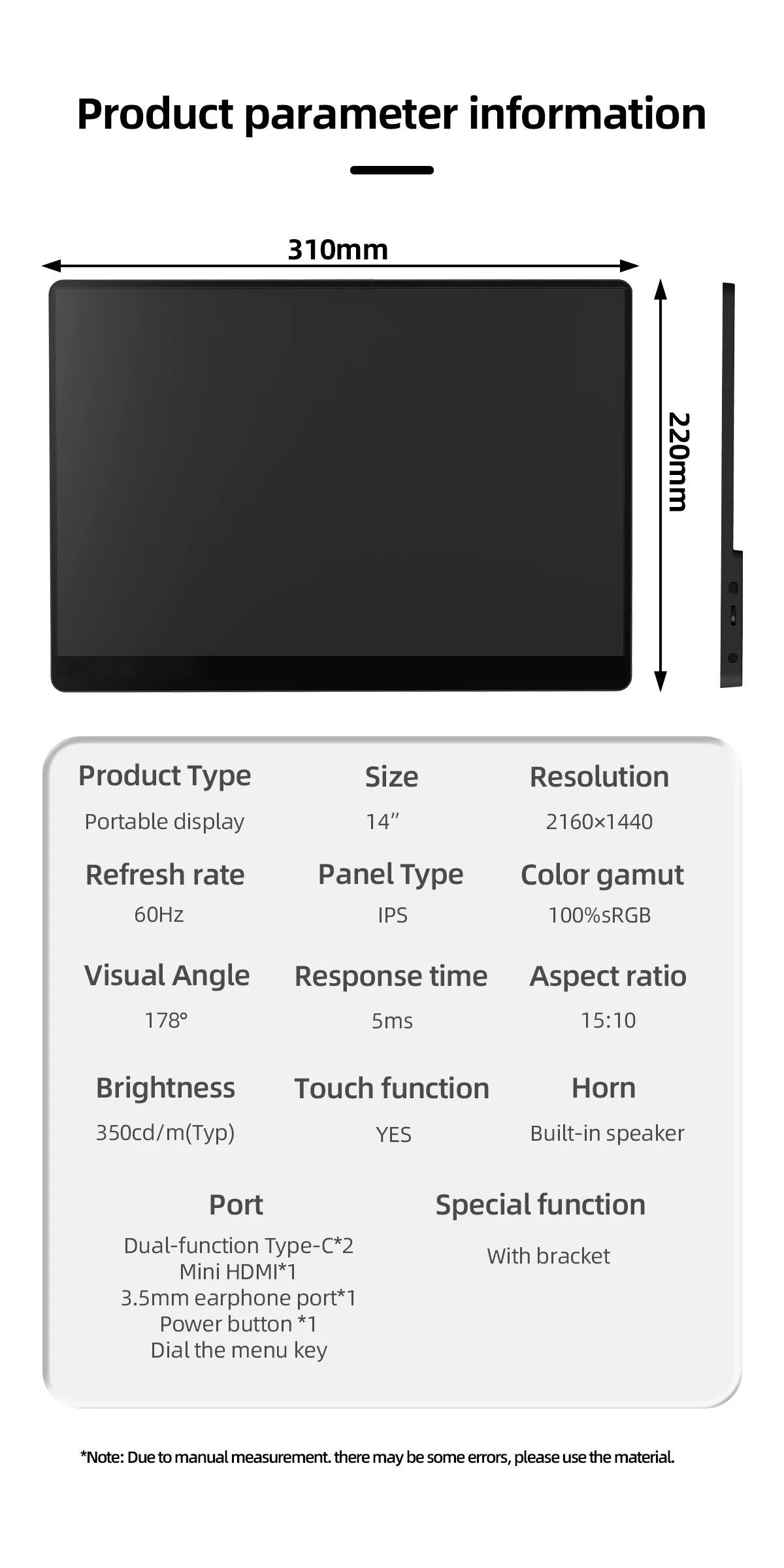 ZSUS 2160*1440 14-inch 2K Portable Monitor 60HZ For Laptop XBox PS4 / 5 Switch TV Box Cell Phone PC Extension Mobile ZSUS 2160*1440 14-inch 2K Portable Monitor 60HZ For Laptop XBox PS4 / 5 Switch TV Box Cell Phone PC Extension Mobile