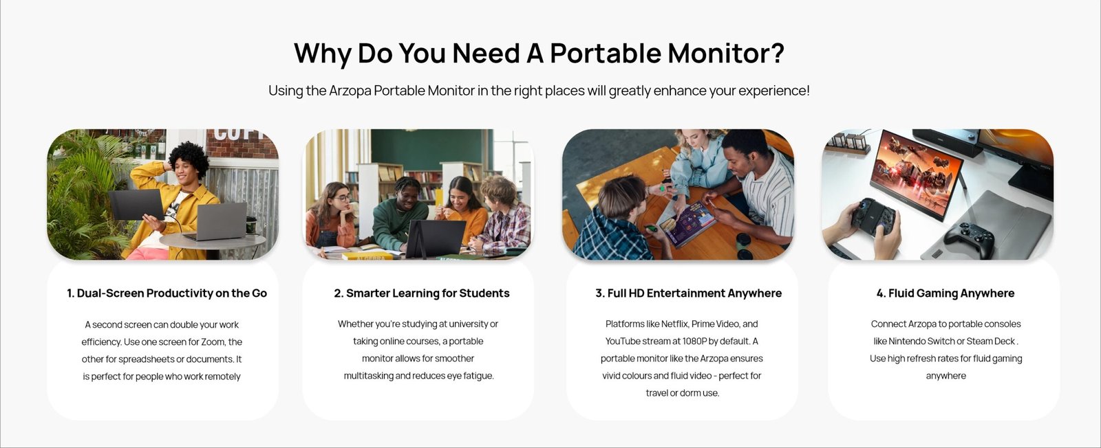 ARZOPA 16.1 inch 1080P Gaming Mobile Portable Monitor IPS PC accessories Monitor External Display for Switch/PS4/LAPTOP Z1C GREY