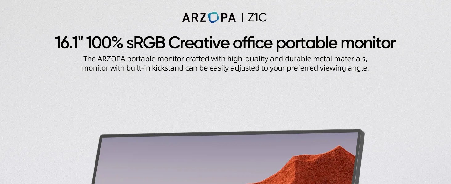 ARZOPA 16.1'' 100% sRGB Portable Monitor 1080P Second Monitor External Screen for MAC Laptop PC Xbox/PS/Switch,Z1C