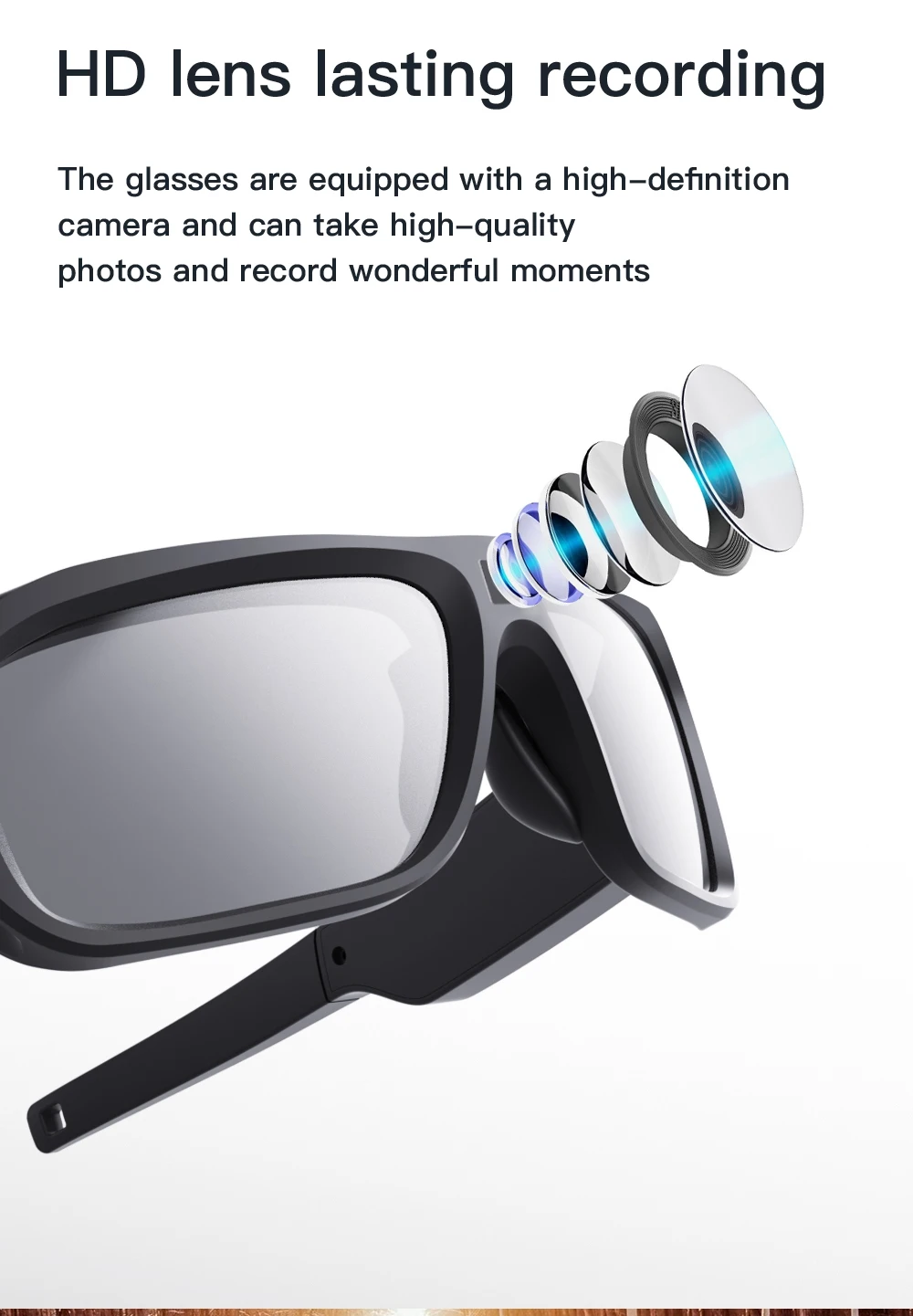 4K 64GB HD FPV Smart Glasses Camera Video Recording Mini Wireless Bodycam Vlogging POV Action Sports Motorcycle Cycling
