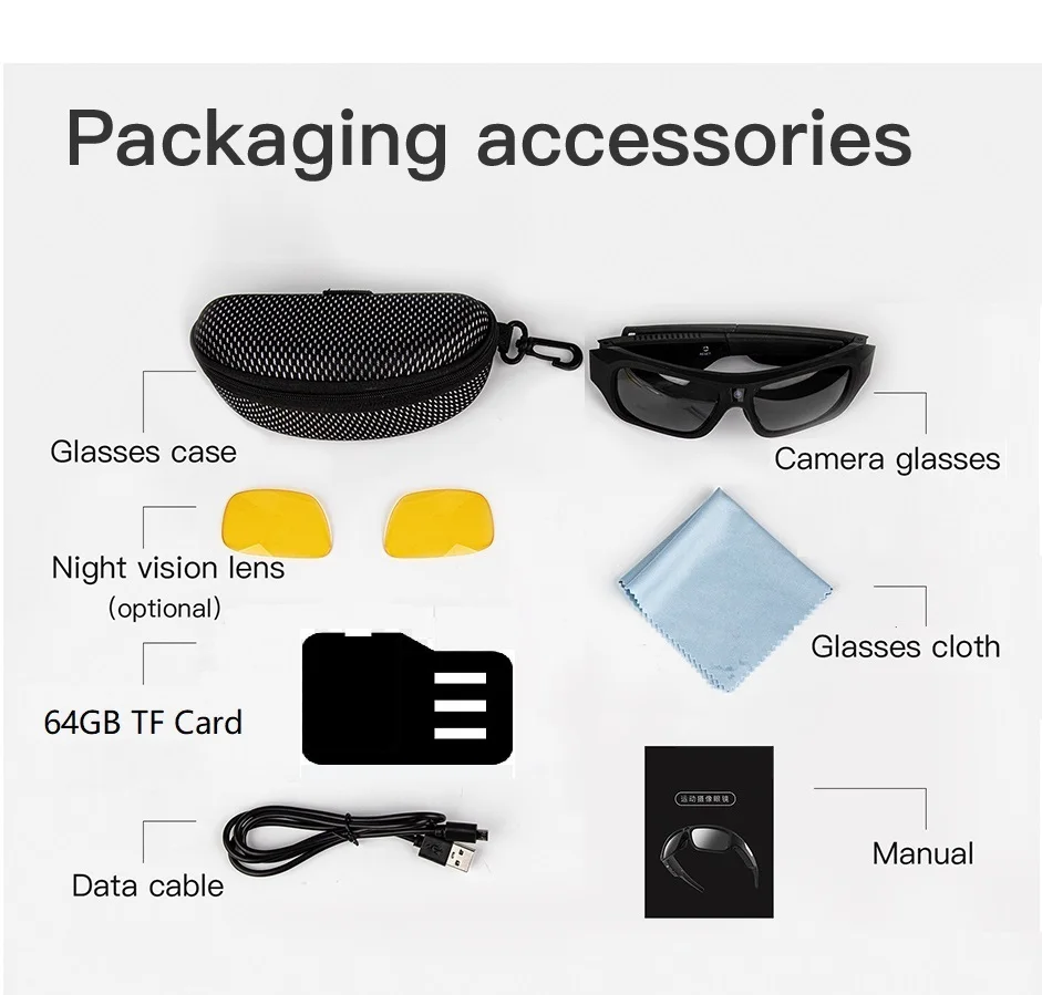 4K 64GB HD FPV Smart Glasses Camera Video Recording Mini Wireless Bodycam Vlogging POV Action Sports Motorcycle Cycling