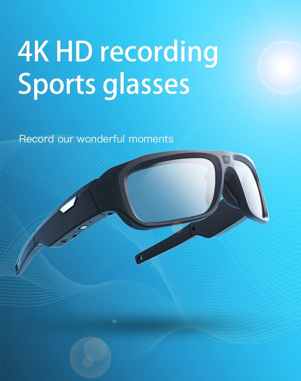 4K 64GB HD FPV Smart Glasses Camera Video Recording Mini Wireless Bodycam Vlogging POV Action Sports Motorcycle Cycling