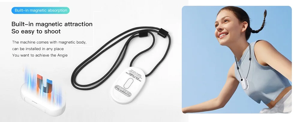4K UltraHD POV Collar Cam Small Sports Camera Magnetic Necklace Pets Camcorder Mini Wireless WiFi Bodycam Recording Vlog Selfie