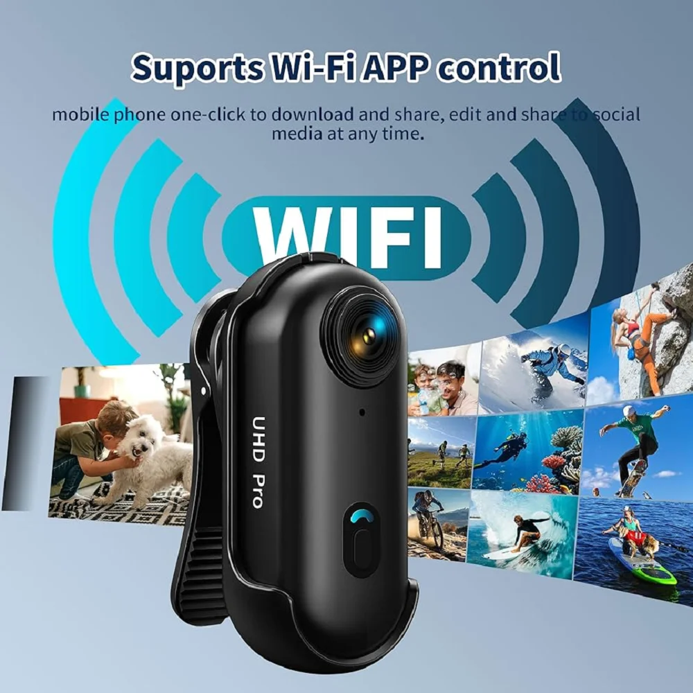 4K UltraHD POV Collar Cam Small Sports Camera Magnetic Necklace Pets Camcorder Mini Wireless WiFi Bodycam Recording Vlog Selfie