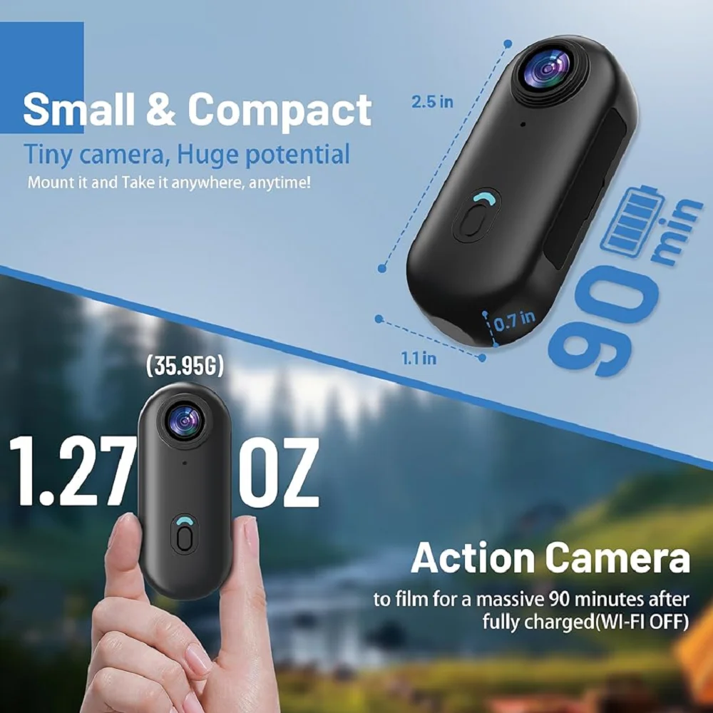 4K UltraHD POV Collar Cam Small Sports Camera Magnetic Necklace Pets Camcorder Mini Wireless WiFi Bodycam Recording Vlog Selfie
