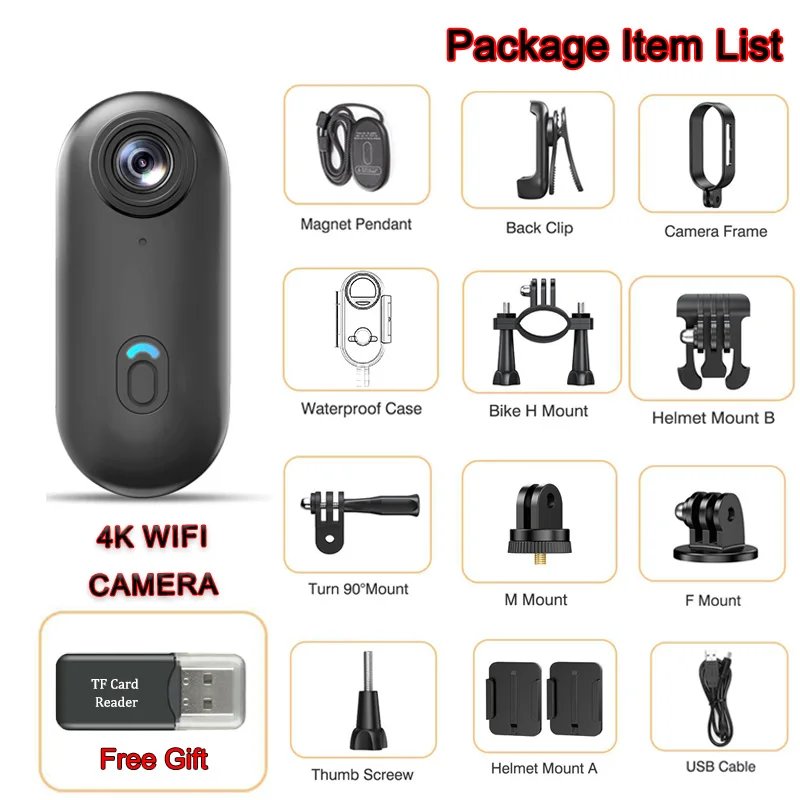 Magnetic 4K HD 1080P Mini Action Camera WiFi Wireless Body Mount POV Holder Bodycam Vlogging Motorcycle Helmet Sports Video Cam