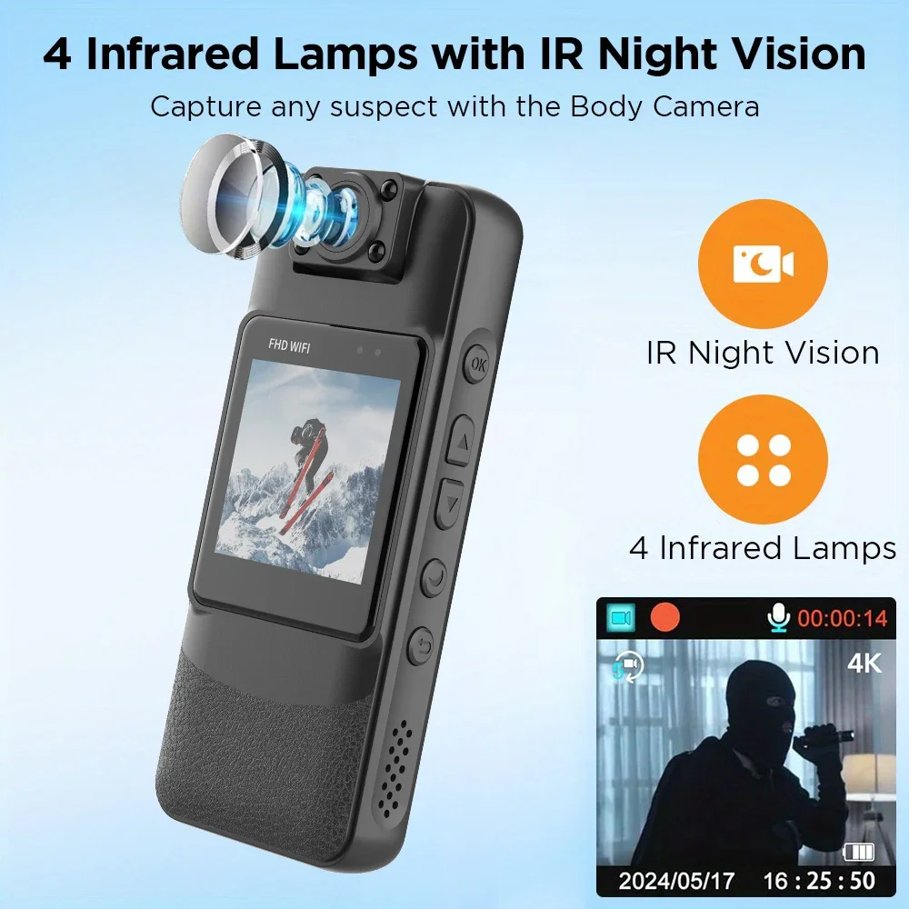 4K UHD WiFi Mini Camera Portable Digital Audio Video Recorder Police BodyCam Night Vision Sports DV Bicycle Small Camcorder