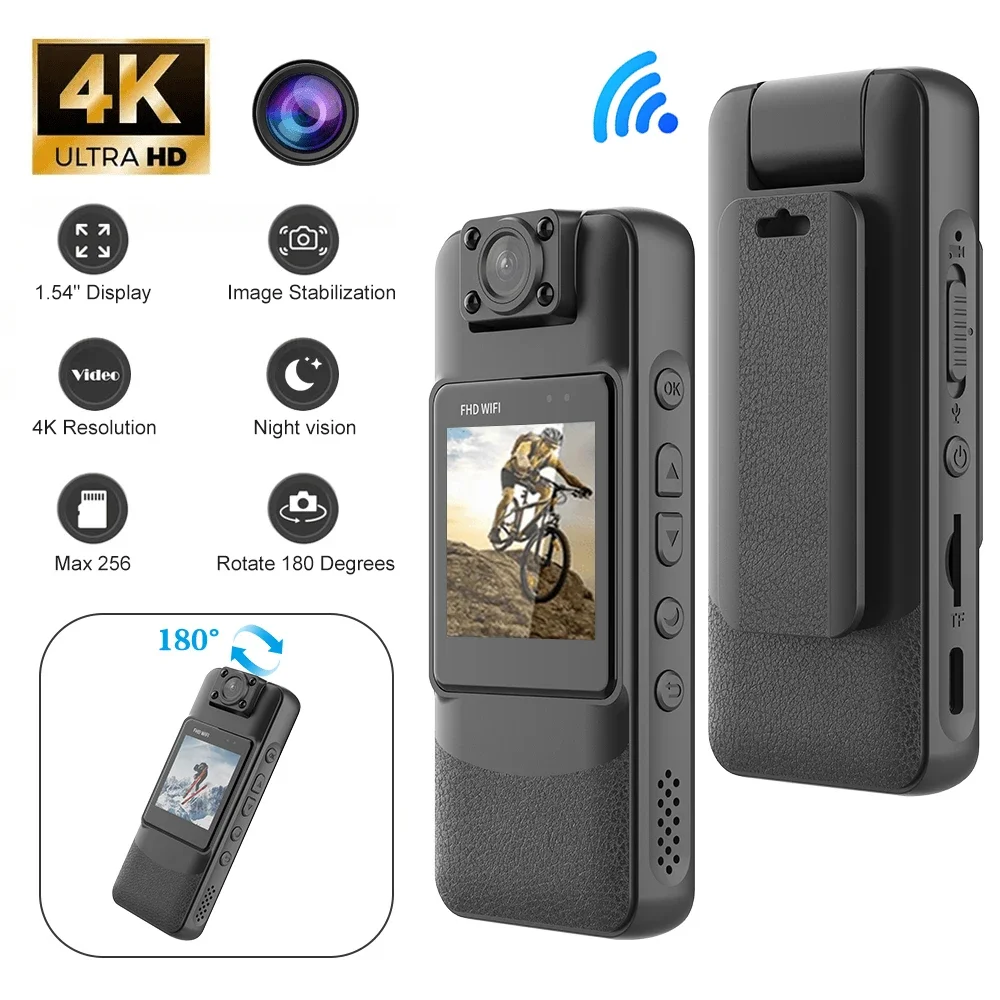 4K UHD WiFi Mini Camera Portable Digital Audio Video Recorder Police BodyCam Night Vision Sports DV Bicycle Small Camcorder
