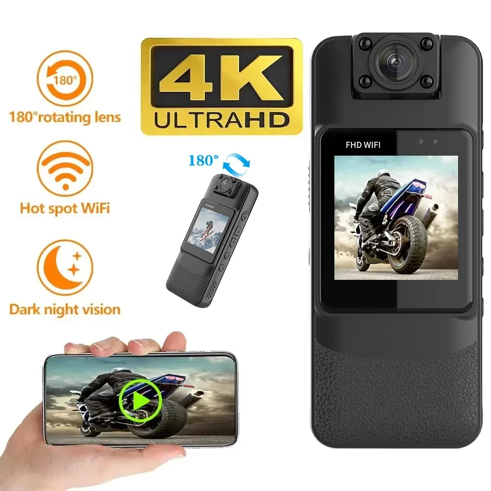 4K UHD WiFi Mini Camera Portable Digital Audio Video Recorder Police BodyCam Night Vision Sports DV Bicycle Small Camcorder
