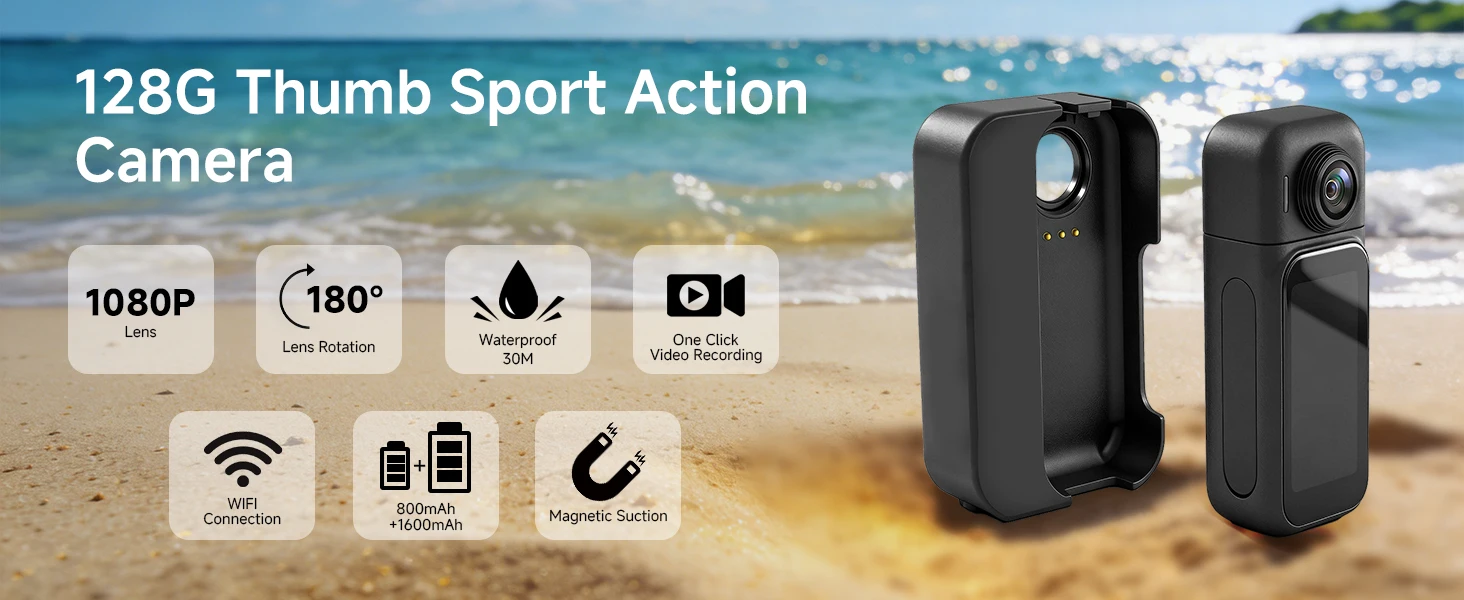 Mini WiFi Body Cam 1080P FHD Action Camera IPS Touch Screen Magnetic Charging Pod Helmet Vlogging Outdoor Motorcycle Activities