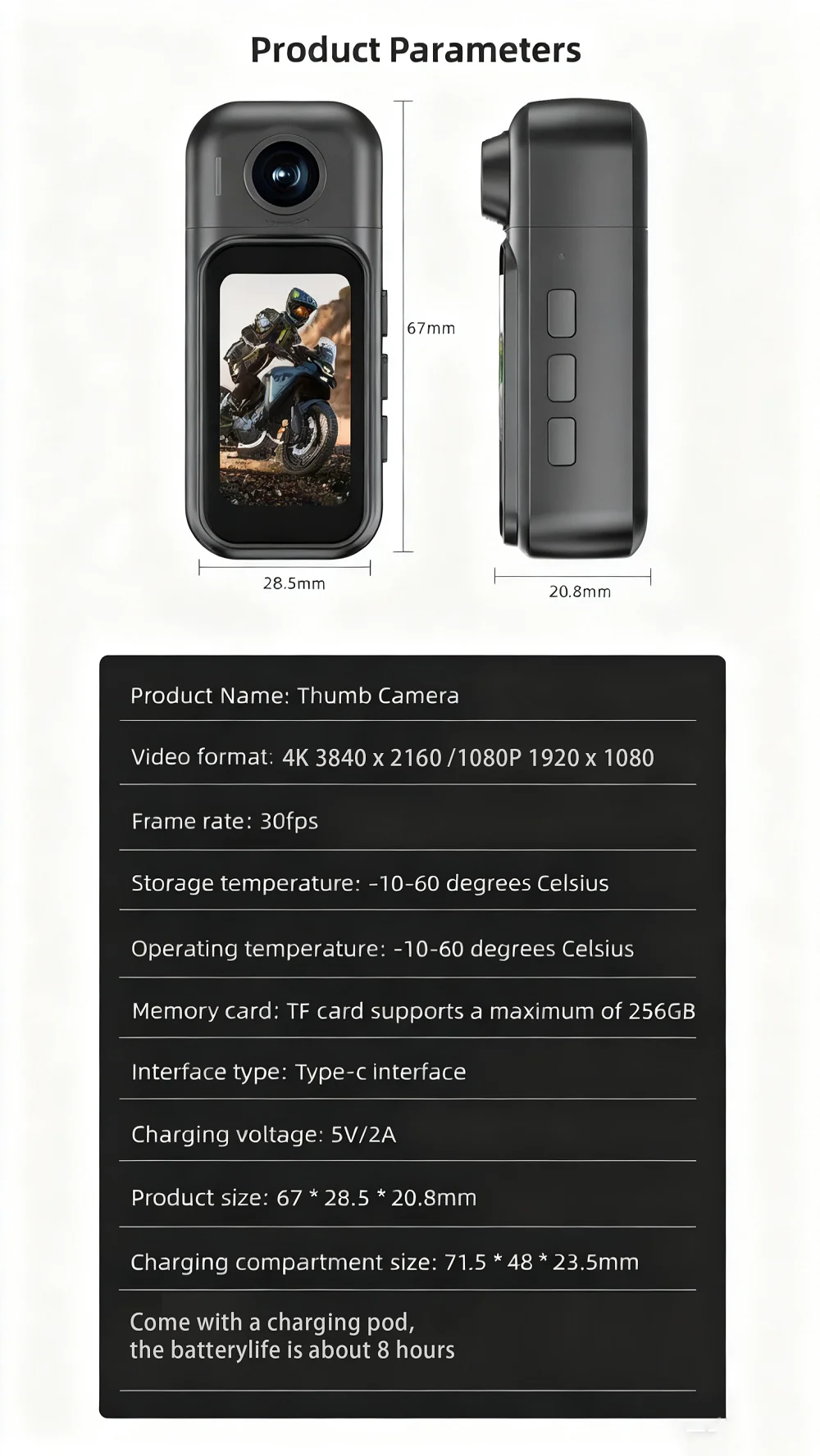 Mini WiFi Body Cam 1080P FHD Action Camera IPS Touch Screen Magnetic Charging Pod Helmet Vlogging Outdoor Motorcycle Activities