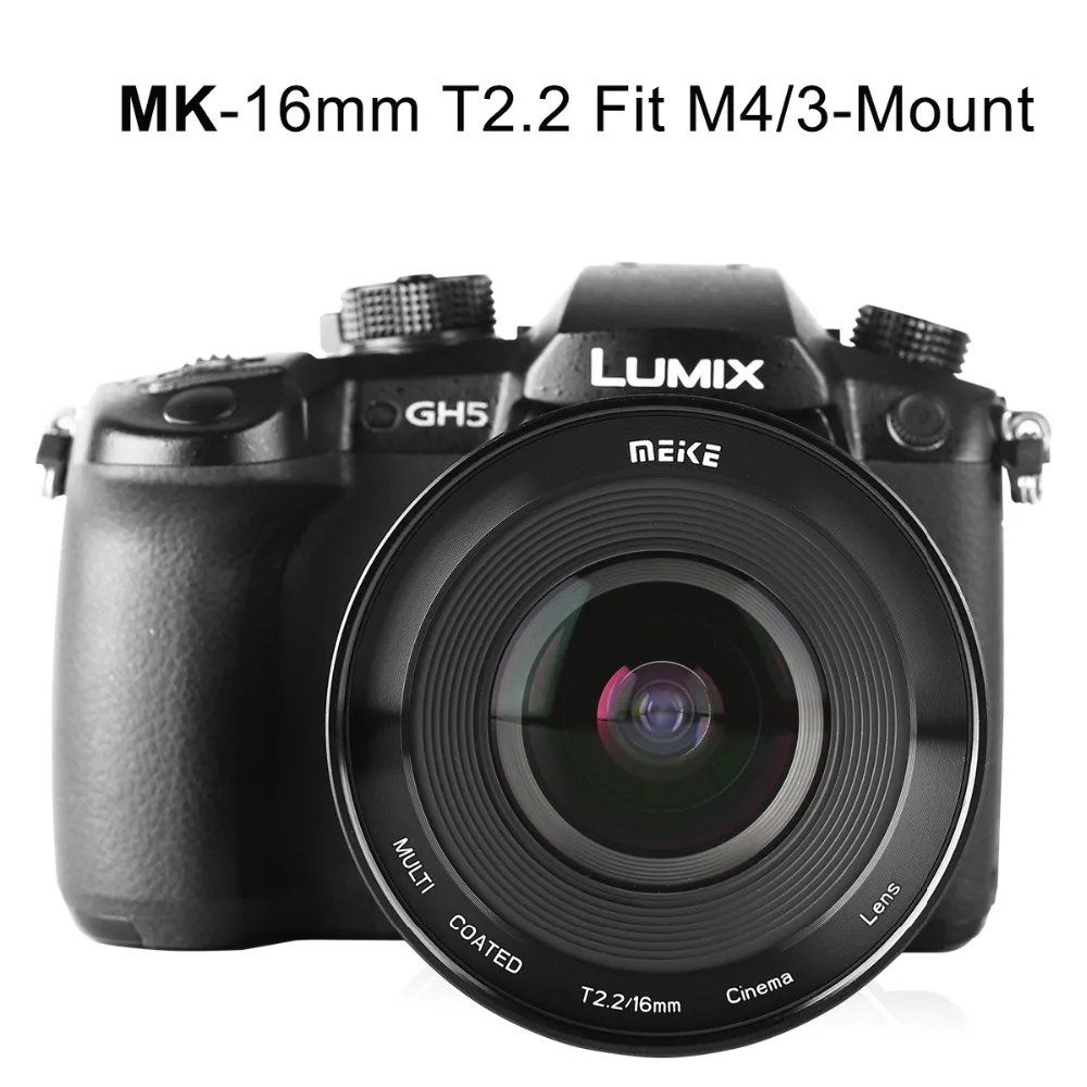 Meike 16mm T2.2 Manual Focus Aspherical Portrait  Cine Lens for Micro Four Thirds (MFT, M4/3) Mount Olympus Panasonic Cameras