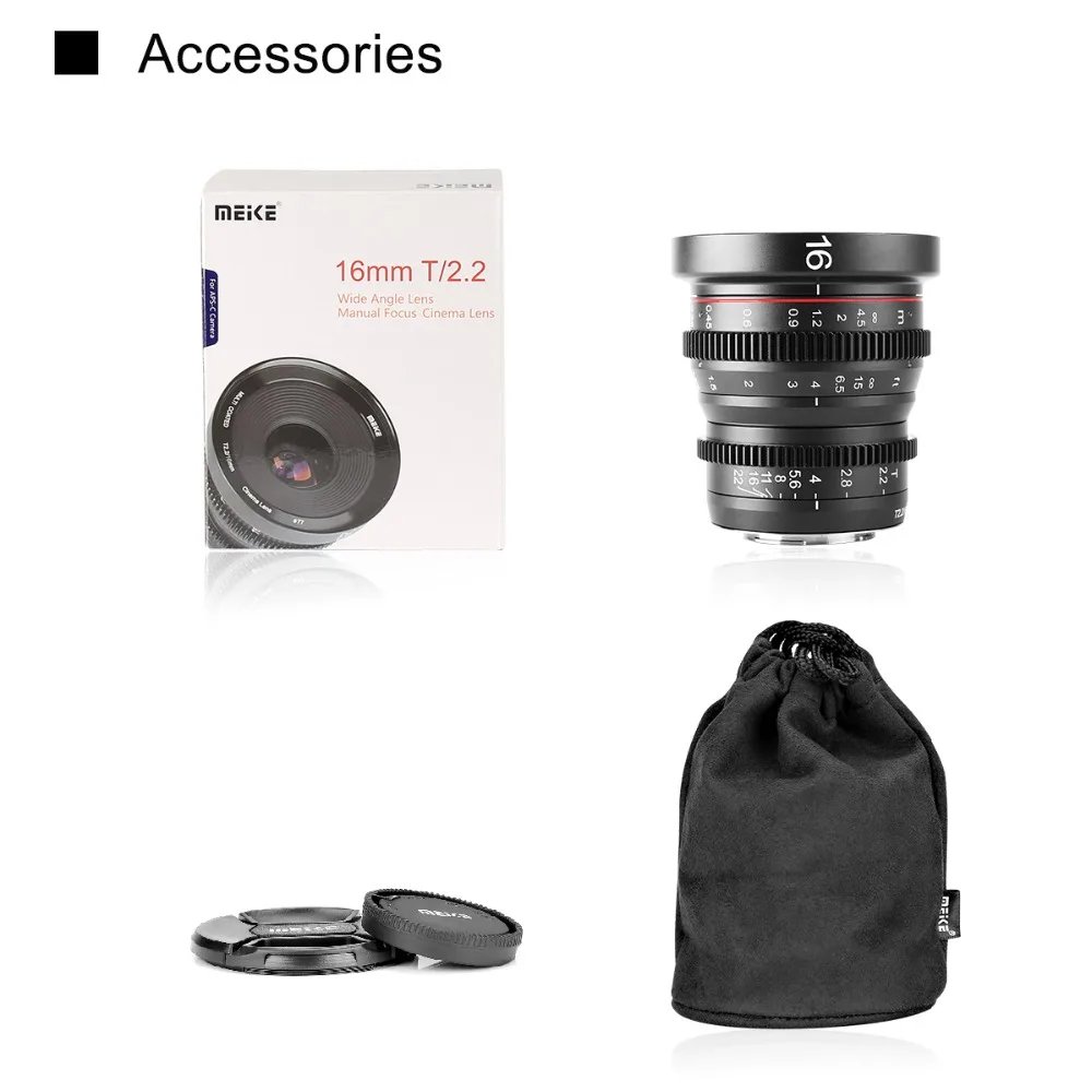Meike 16mm T2.2 Manual Focus Aspherical Portrait  Cine Lens for Micro Four Thirds (MFT, M4/3) Mount Olympus Panasonic Cameras