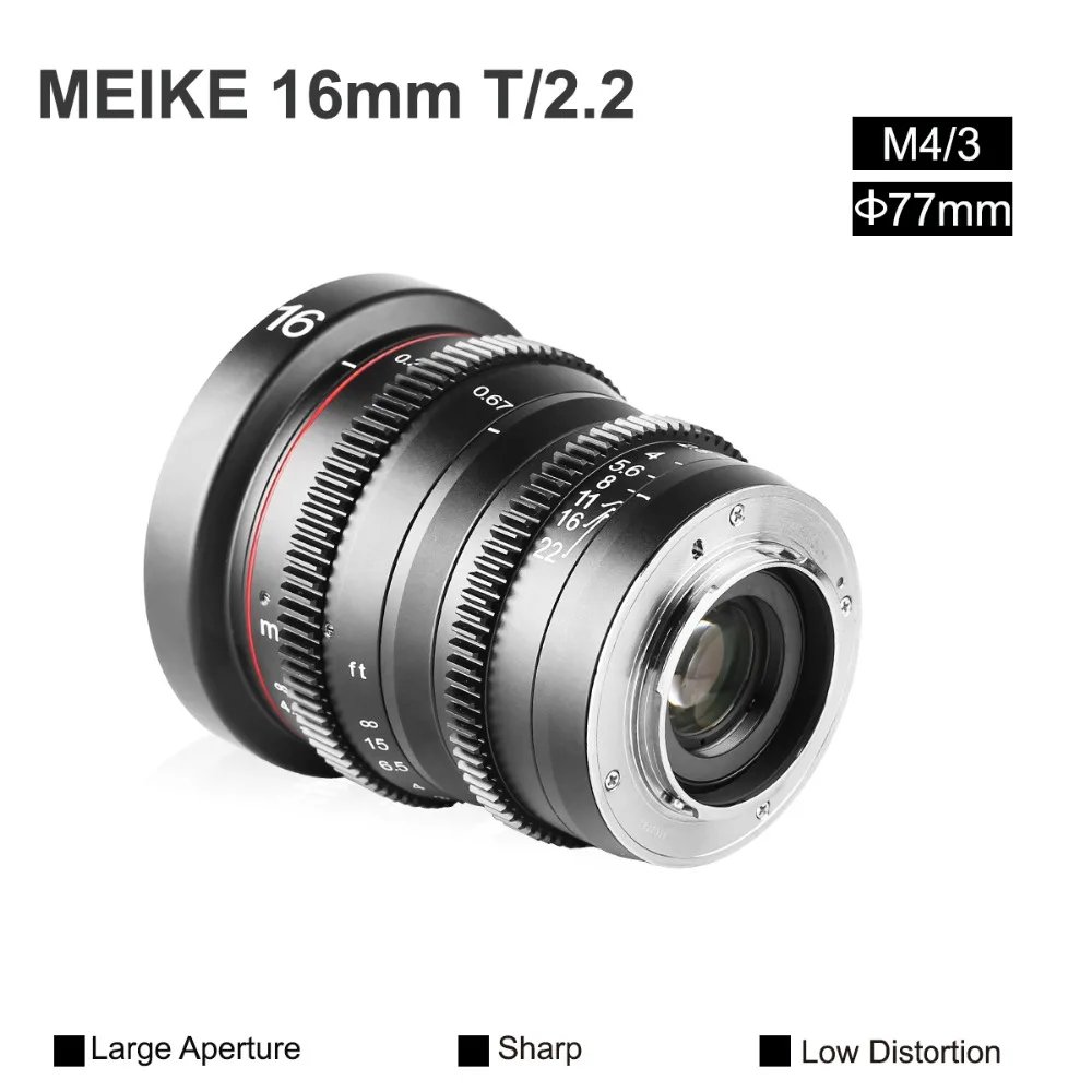 Meike 16mm T2.2 Manual Focus Aspherical Portrait  Cine Lens for Micro Four Thirds (MFT, M4/3) Mount Olympus Panasonic Cameras