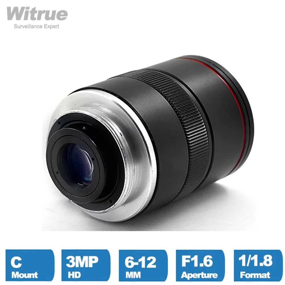 Witrue HD 3MP Industial CCTV Lens 6-12mm Varifocal  C Mount 1/1.8 Inch Aperture F1.6  for Video Surveillance IP Cameras