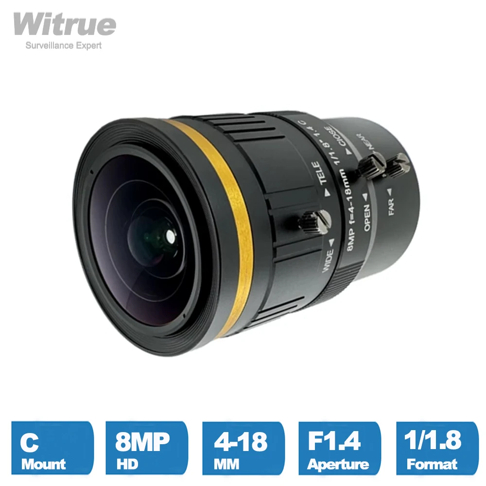 Witrue HD 4K 8 Megapixel C Mount Varifocal CCTV Lens 4-18mm Apertuer F1.4 Format 1/1.8 for Surveillance Security Cameras