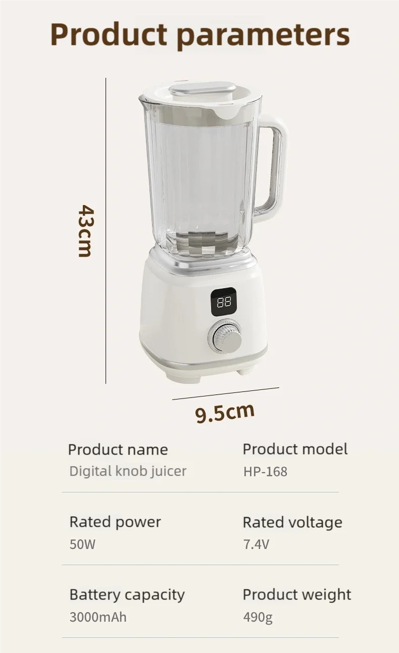TINSOL New Home Juicer 10 Blades 3000mAh Multifunctional Blender Knob Juicer Ice Crusher  High Juicing Rate Kitchen Tools