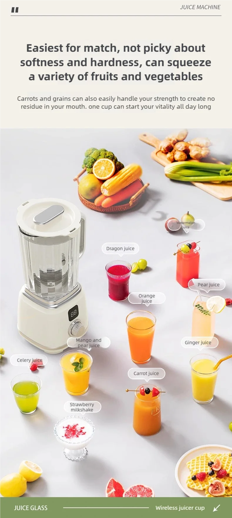 TINSOL New Home Juicer 10 Blades 3000mAh Multifunctional Blender Knob Juicer Ice Crusher  High Juicing Rate Kitchen Tools