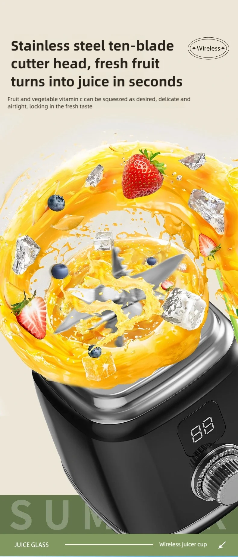 TINSOL New Home Juicer 10 Blades 3000mAh Multifunctional Blender Knob Juicer Ice Crusher  High Juicing Rate Kitchen Tools