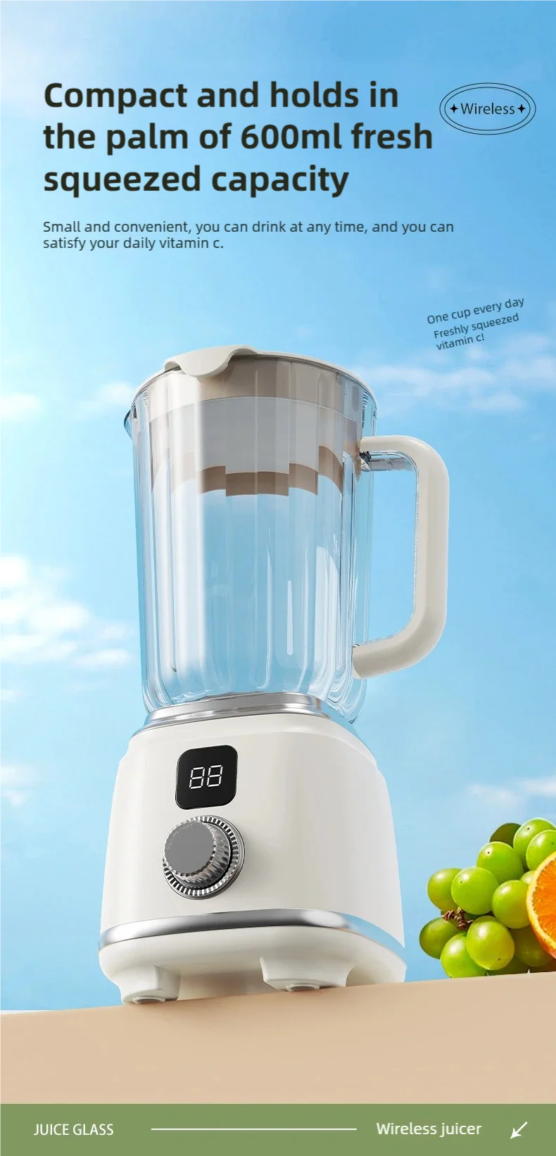 TINSOL New Home Juicer 10 Blades 3000mAh Multifunctional Blender Knob Juicer Ice Crusher  High Juicing Rate Kitchen Tools