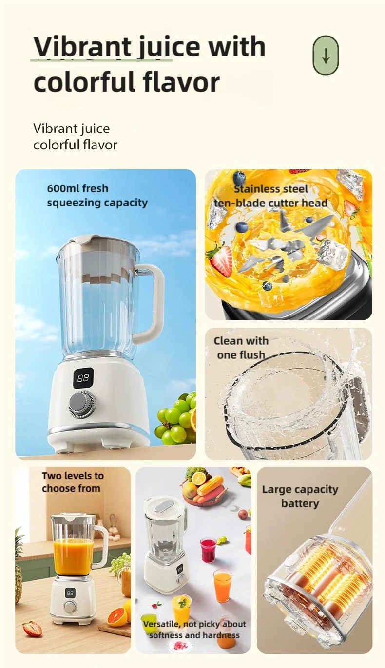 TINSOL New Home Juicer 10 Blades 3000mAh Multifunctional Blender Knob Juicer Ice Crusher  High Juicing Rate Kitchen Tools