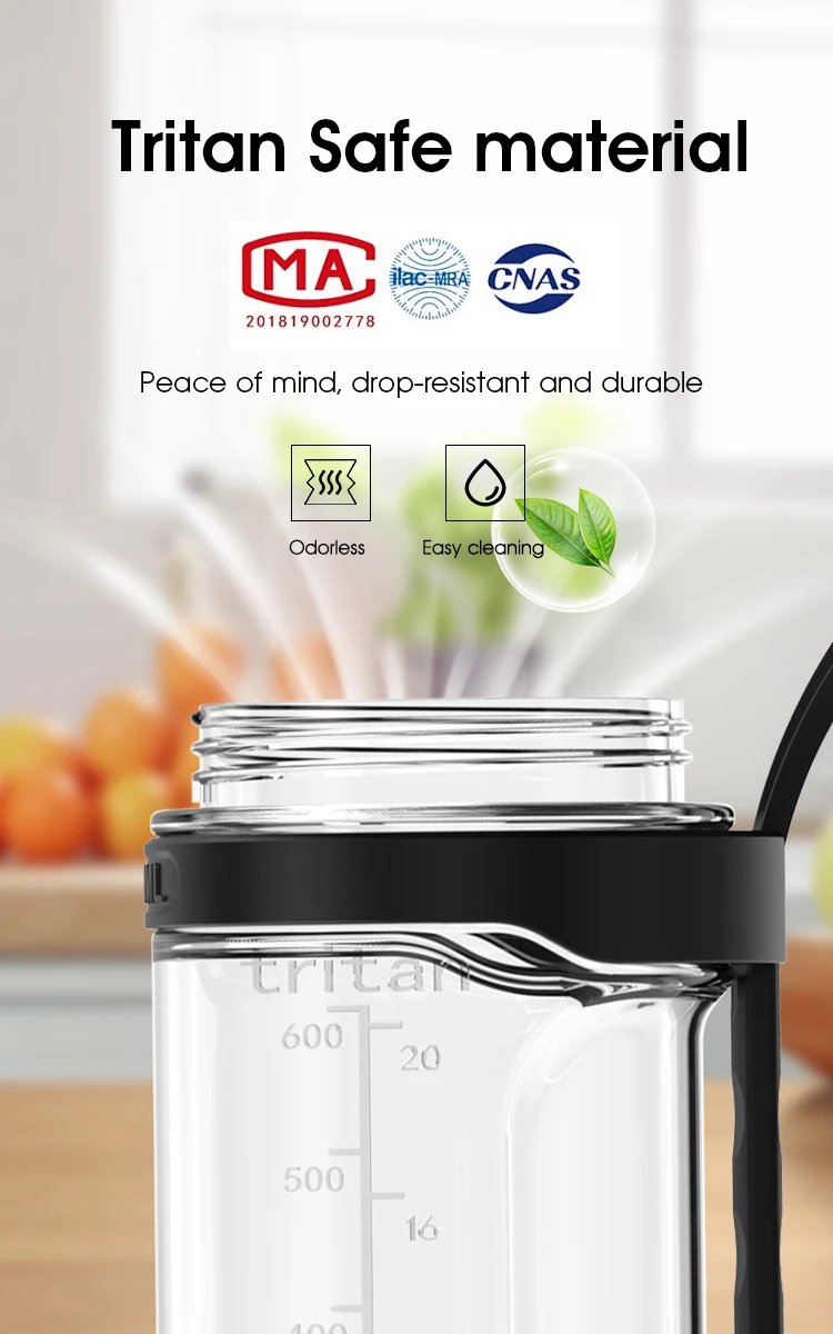 Portable Electric Juicer 700ML USB Rechargeable Fruit Milkshake Smoothie Mini Blender for kitchen travel Outdoor Camping Picnic.