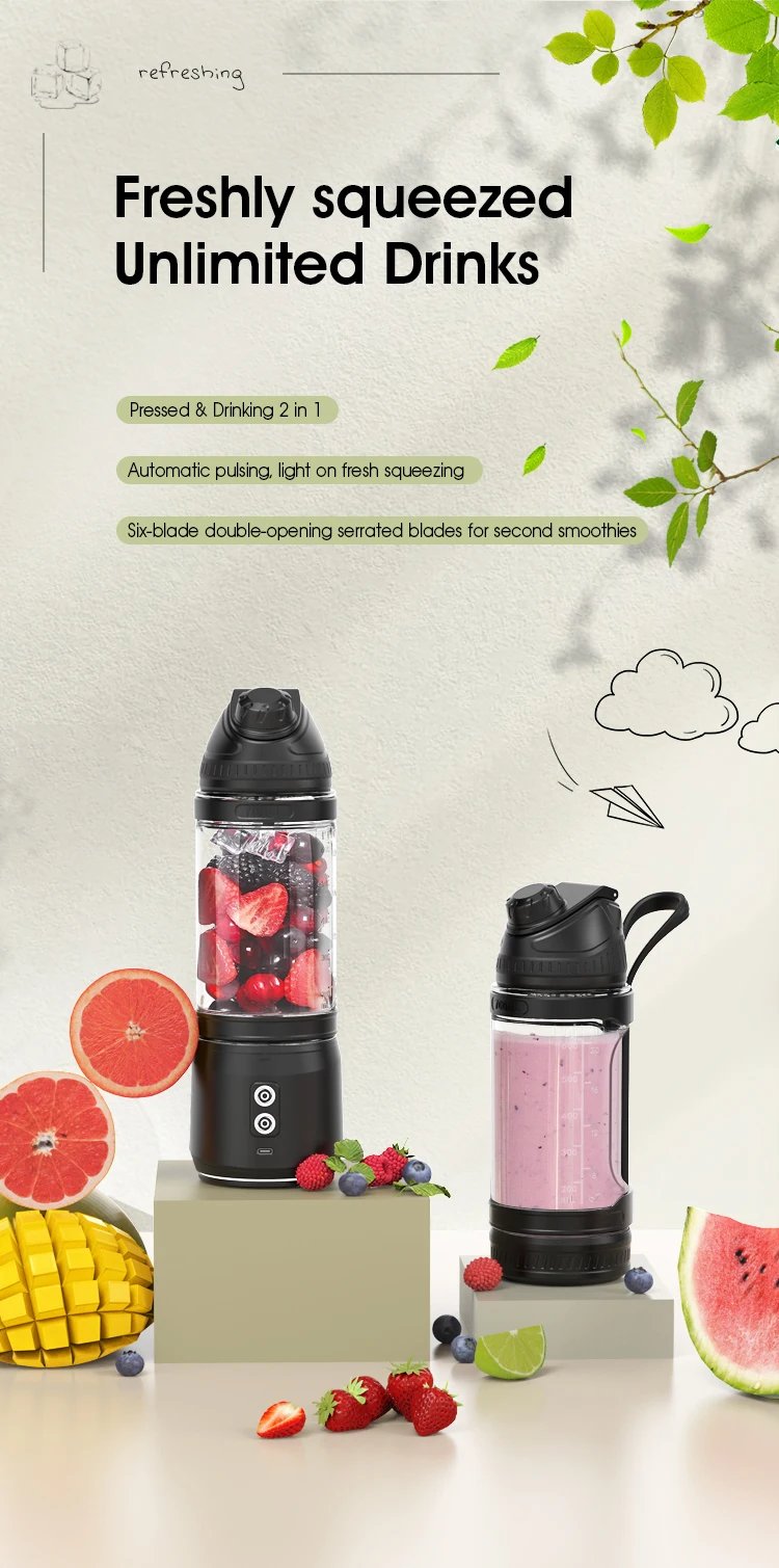 Portable Electric Juicer 700ML USB Rechargeable Fruit Milkshake Smoothie Mini Blender for kitchen travel Outdoor Camping Picnic.
