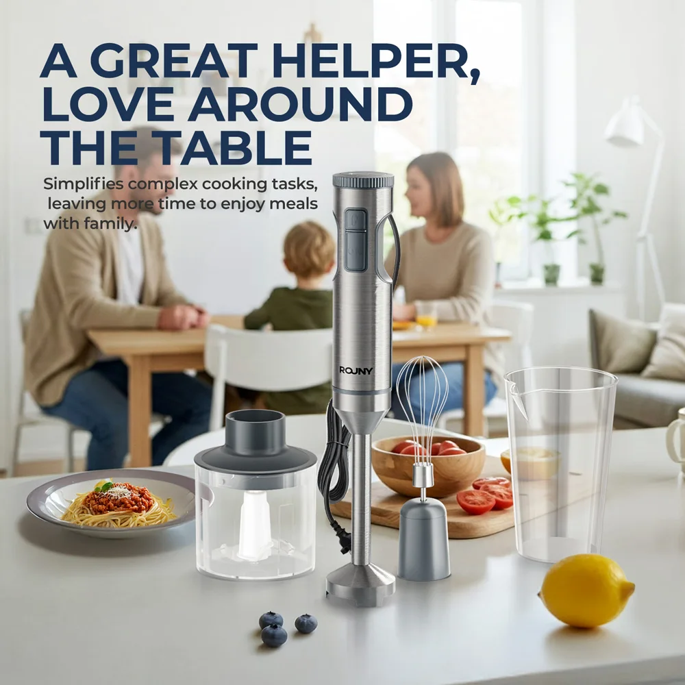 Hand Immersion Blender Powerful 4-in-1,Stainless Steel Stick Food Mixer,700ml Mixing Beaker,500ml Processor,Whisk