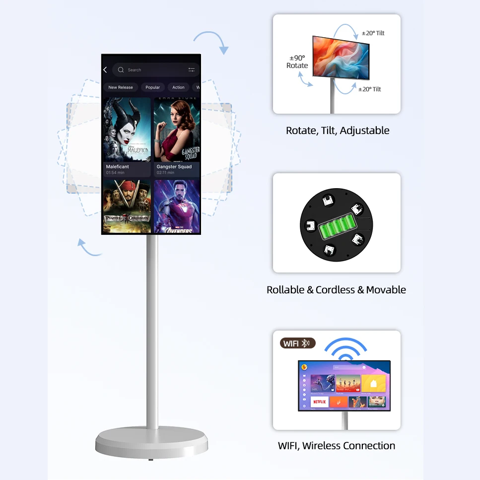 21.5 Inch 4K Smart TV with Stand And Battery Android 13 Incell Touchscreen 4GB+64GB/6GB+128GB Outdoor Live TV