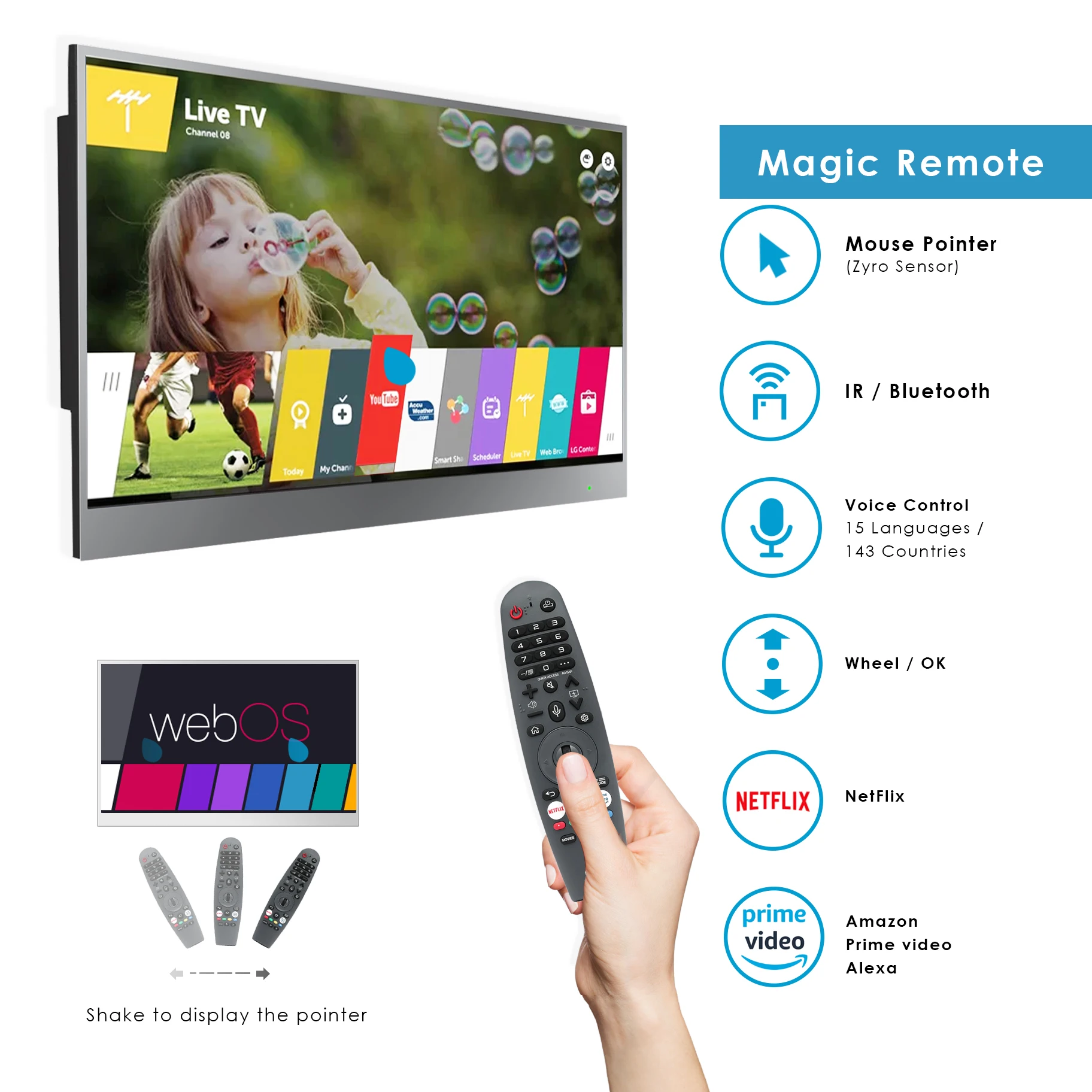 Soulaca 43 inches webOS Mirror Smart 4K TV WiFi for Bathroom Waterproof LED Television Built-in Alexa Bluetooth Hotel
