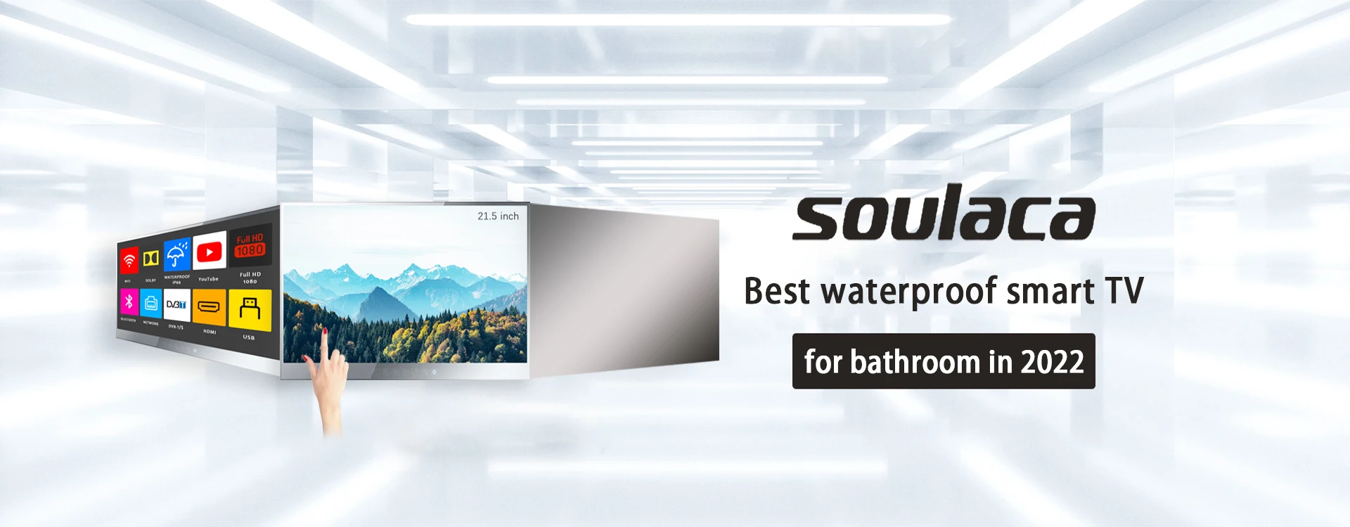 Soulaca 27inches Smart Bathroom LED White Panel TV IP66 Waterproof 12V Shower SPA Television ATSC WiFi