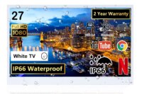 Soulaca 27inches Smart Bathroom LED White Panel TV IP66 Waterproof 12V Shower SPA Television ATSC WiFi