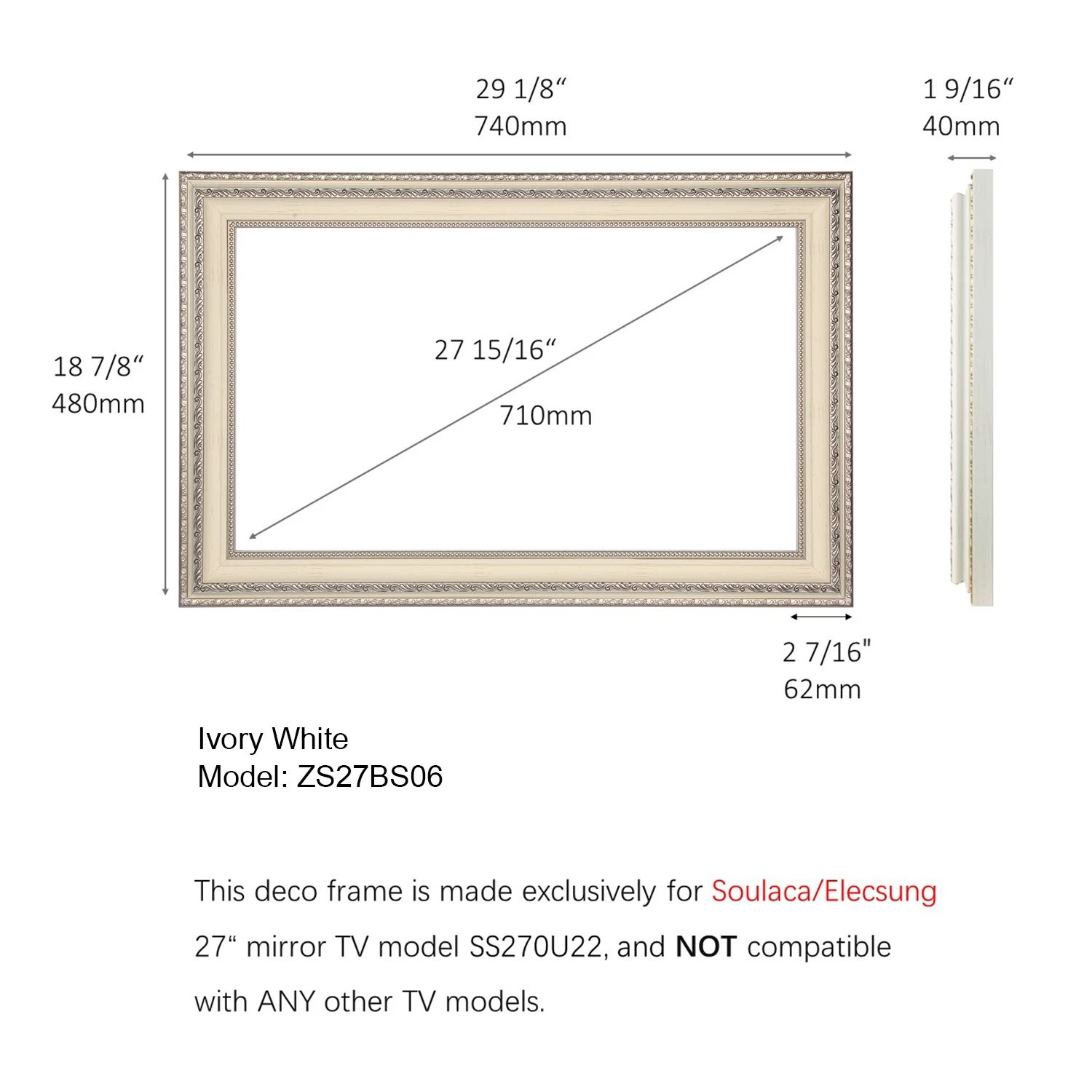 Souria 27 inches Smart Bathroom Mirror TV with Frame Waterproof Smart webOS Gallery Fireplace LED Television Hotel DTV Tuner