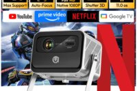 VEVSHAO V80 4K Projector Full HD1080P 2200 Anis Lumens Android 11.0 WiFi 6 Video Home Movie Theater Projectors with Base Stand