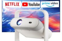 Salange 1080P Projector Android Auto Focus BT5.4 WIFI6 70mm Ultra-Thin RGB Ambient Light HiFi Speaker for Home Cinema P40