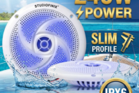 STUDIOFINIX 6.5'' 240W Waterproof Marine Speakers 2-Way with LEDs, Low-Profile for Boat, RV, ATV, UTV, Golf Cart (2Pk, White)