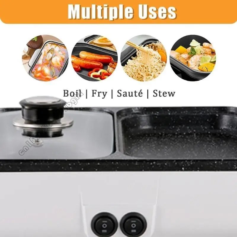 4XFB Portable Electric Hot Pot Grill 2 in 1 Cooking Device Multi Functional Cooker