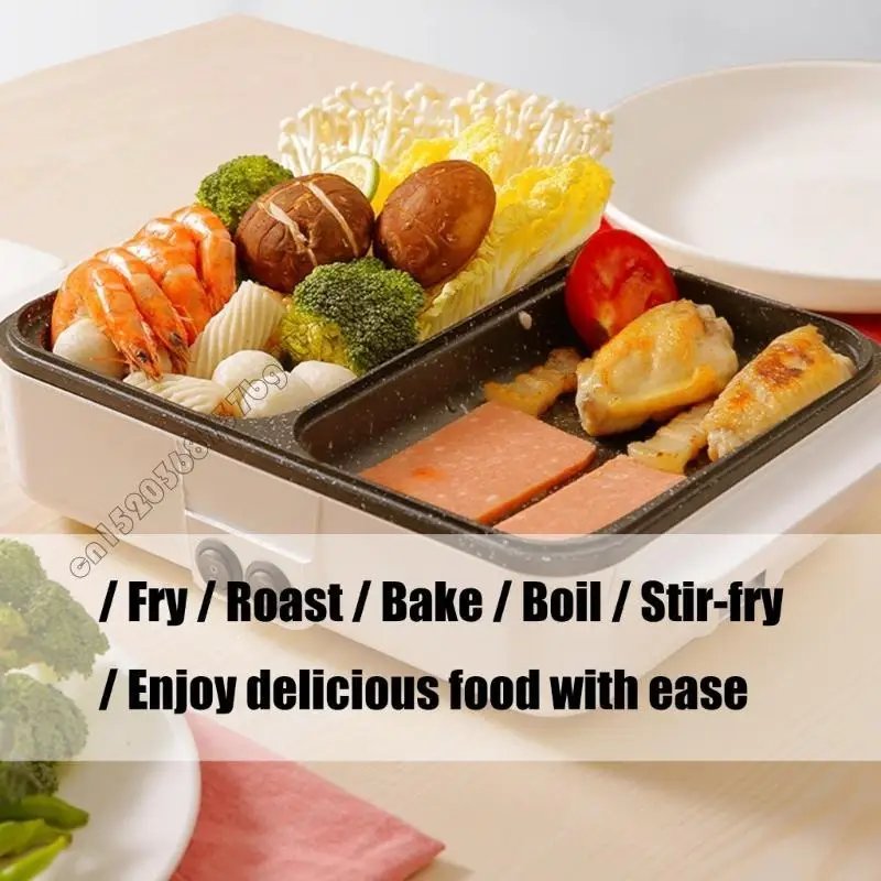 4XFB Portable Electric Hot Pot Grill 2 in 1 Cooking Device Multi Functional Cooker