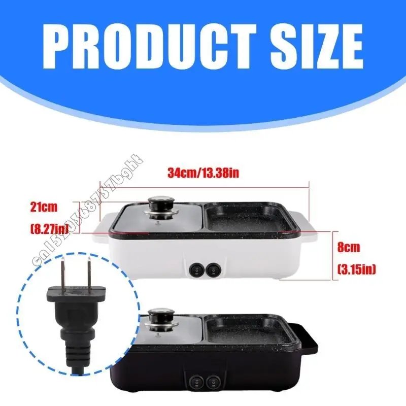 4XFB Portable Electric Hot Pot Grill 2 in 1 Cooking Device Multi Functional Cooker