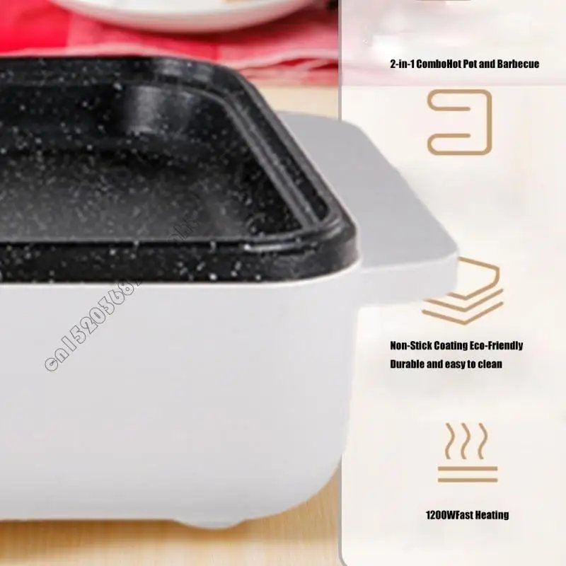 4XFB Portable Electric Hot Pot Grill 2 in 1 Cooking Device Multi Functional Cooker
