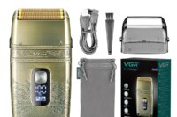 VGR Electric Shaver Professional Shaver Metal Beard Trimmer Titanium Blade Triple Foil Shaver for Bald Head LED Display V-335