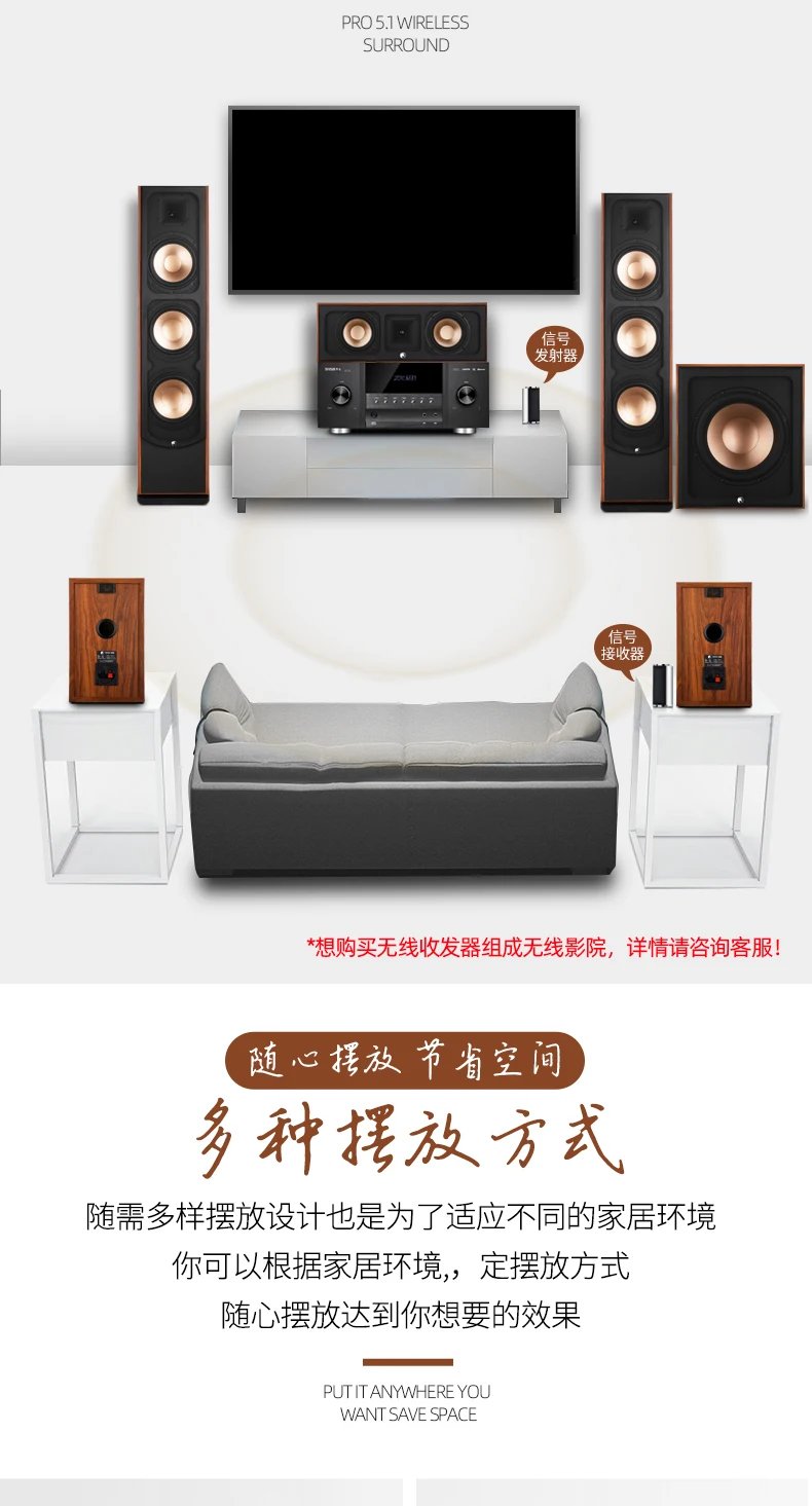 1600W High-power 5.1 Amplifier DTS Decoding HD Lossless 5.1 Home Theater Audio Set Home Surround Floor Passive Speaker Bass