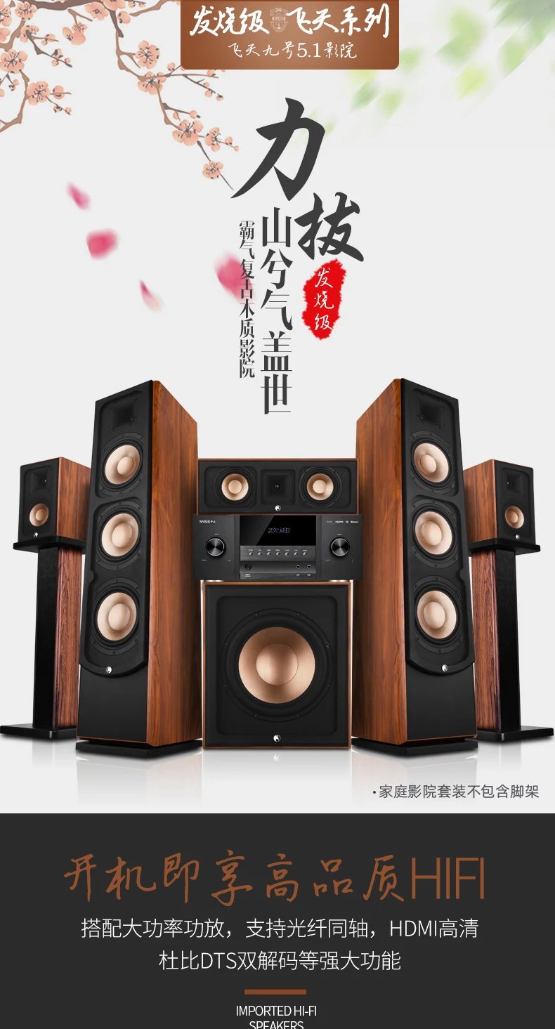 1600W High-power 5.1 Amplifier DTS Decoding HD Lossless 5.1 Home Theater Audio Set Home Surround Floor Passive Speaker Bass