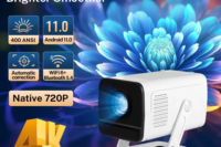 Mini Projector 1080P/4K Supported, WiFi 6 & Bluetooth 5.4, Android TV Short Throw Portable Beamer for Home Theater Outdoor Movie