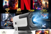 HY320 Mini Projector | 4K Android 13 Projector Native 720P 390 ANSI Lumens Dual Wi-Fi 6 BT 5.0 1920*720P Cinema Portable Proje