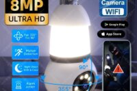 8MP E27 Bulb Lamp Camera LED Bulb WiFi Smart IP Surveilance Cam Two-way Audio Color Night Vision 10X Zoom Wireless Cam 2 in 1
