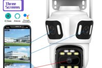 KERUI Icsee Outdoor PTZ 6K WIFI IP Camera Home Security Triple Lens Camera CCTV Video Surveillance With Triple Screens