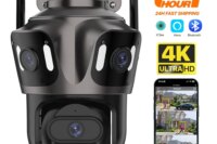 Three Screen WIFI IP Camera Outdoor 4K Dual Lens PTZ Camera Ai Human Detection IP66 Waterproof CCTV Video Security Camera iCsee
