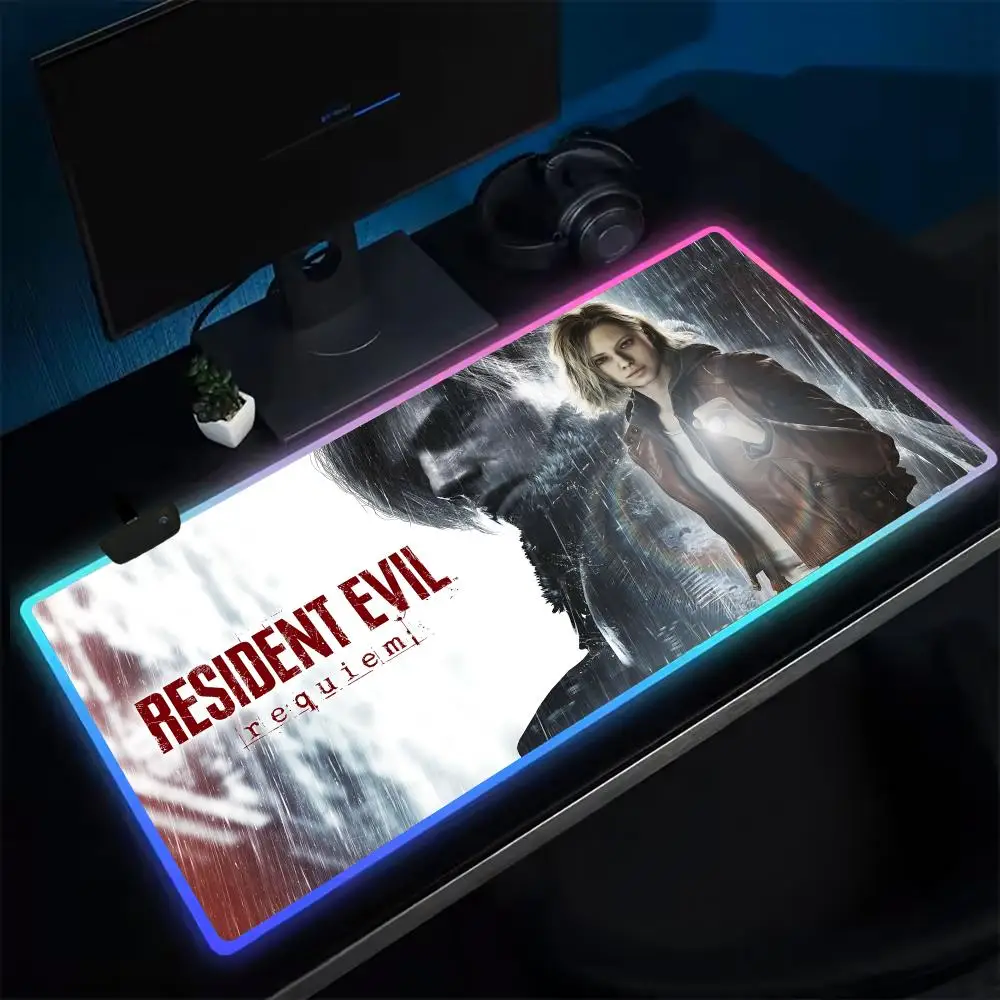 Resident Evil Requiem Mouse Pad Anime Gaming Mouse Pad LED Table Pads Backlit Rubber Desktop XXL RGB Desk Mats